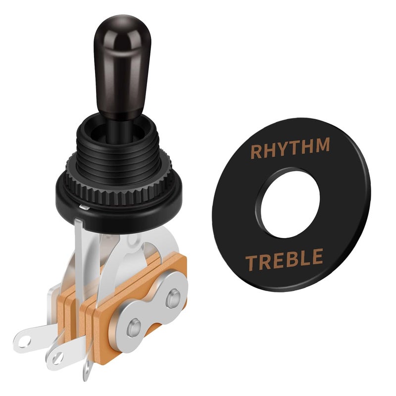 SAPHUE Guitar 3 Way Toggle Switch Position Short Straight Black Top Black Knobs for Gibon Epiphone Les Paul Electric Guitar Parts Pickup Selector kit with Plate Rhythm Treble Washer Ring - Image 1